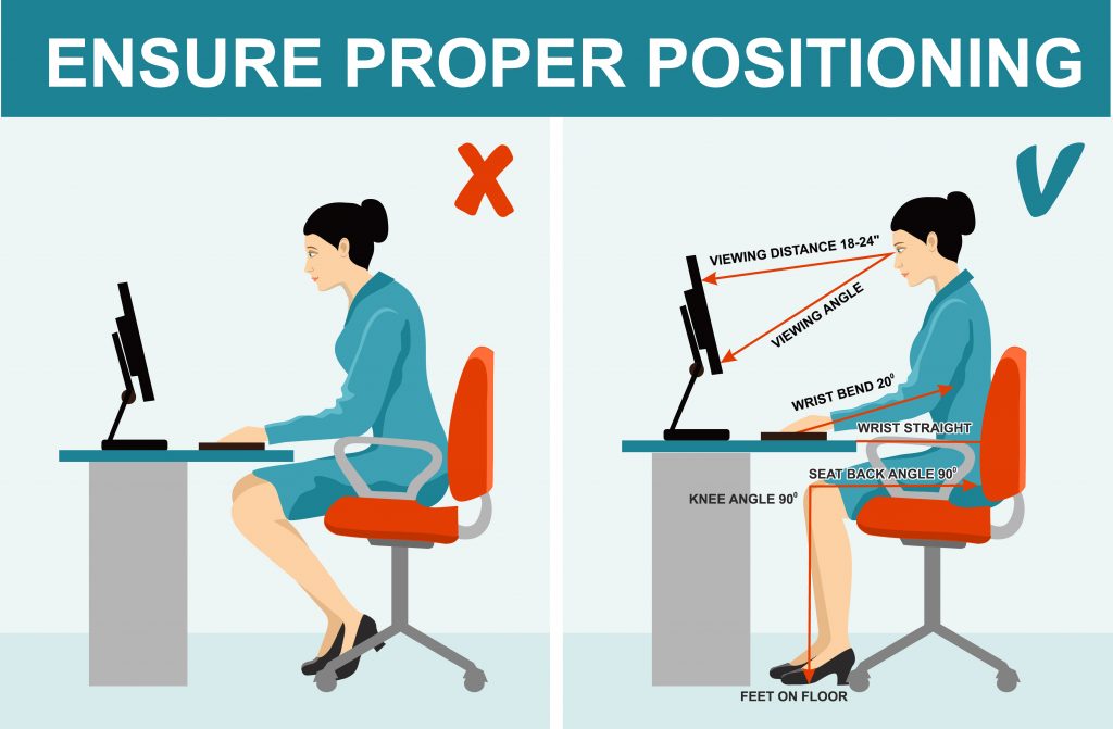 Graphic illustrating proper computer ergonomics
