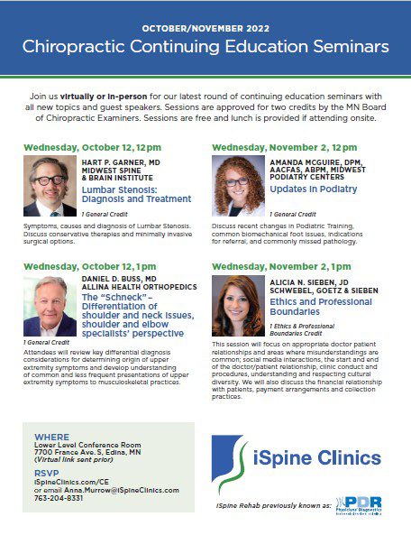 Chiro Seminars Oct-Nov 2022 iSpine Chiro Seminars Oct-Nov 2022