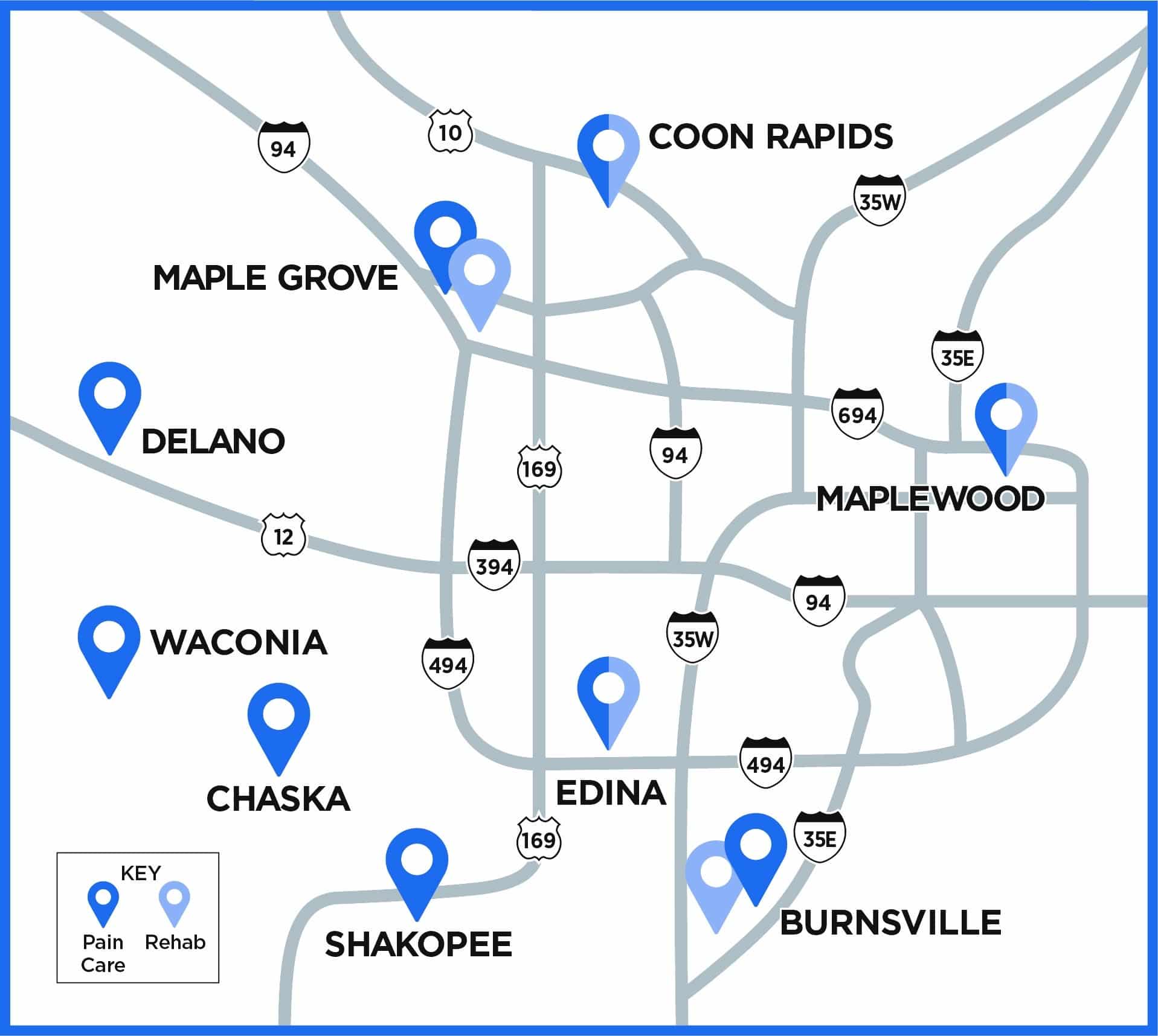 iSpine Clinics Twin Cities locations map