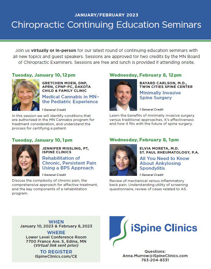 iSpine Clinics January & February 2023 Chiropractic Seminar details