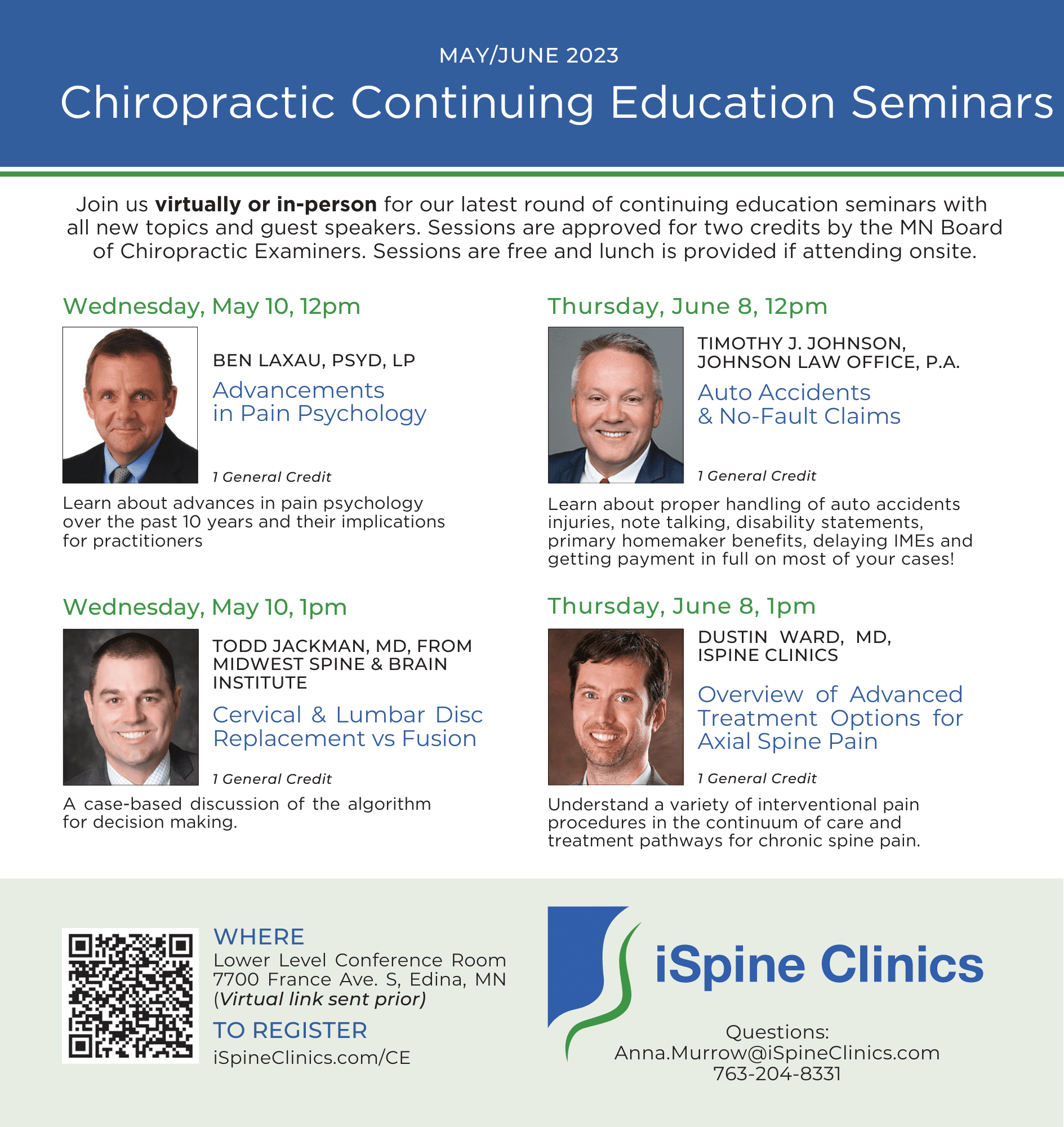 iSpine Clinics Chiropractic Seminar May and June 2023