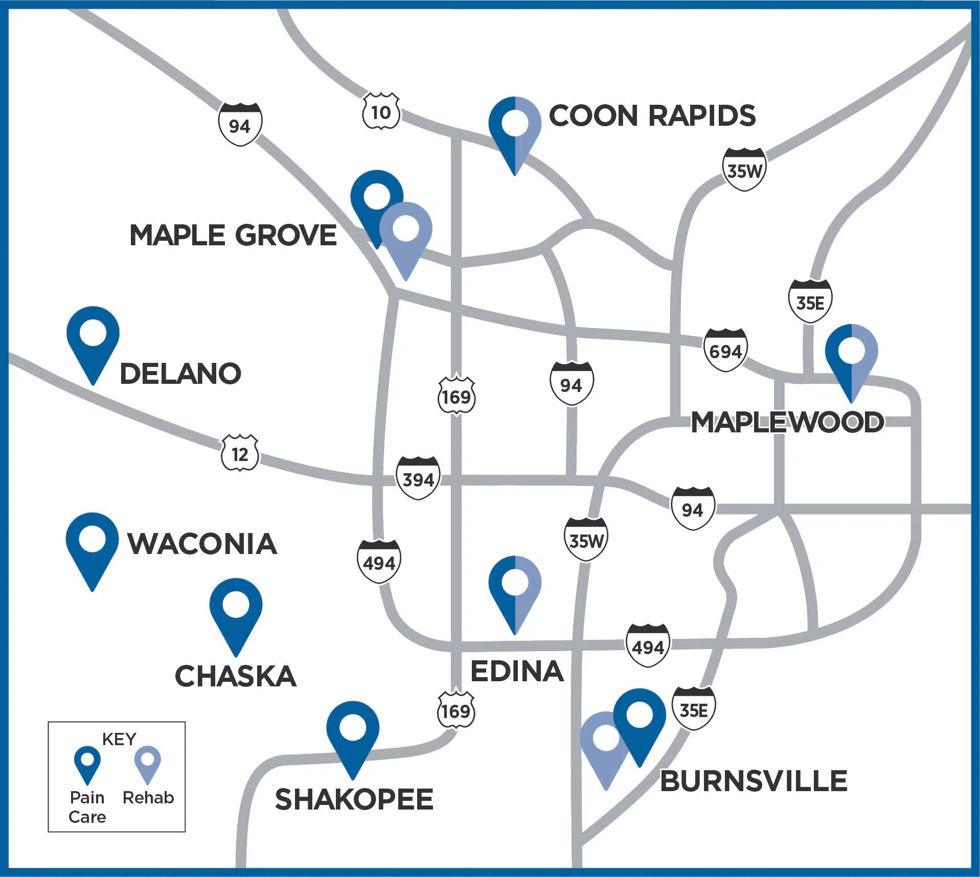 iSpine Clinic locations across the Twin Cities