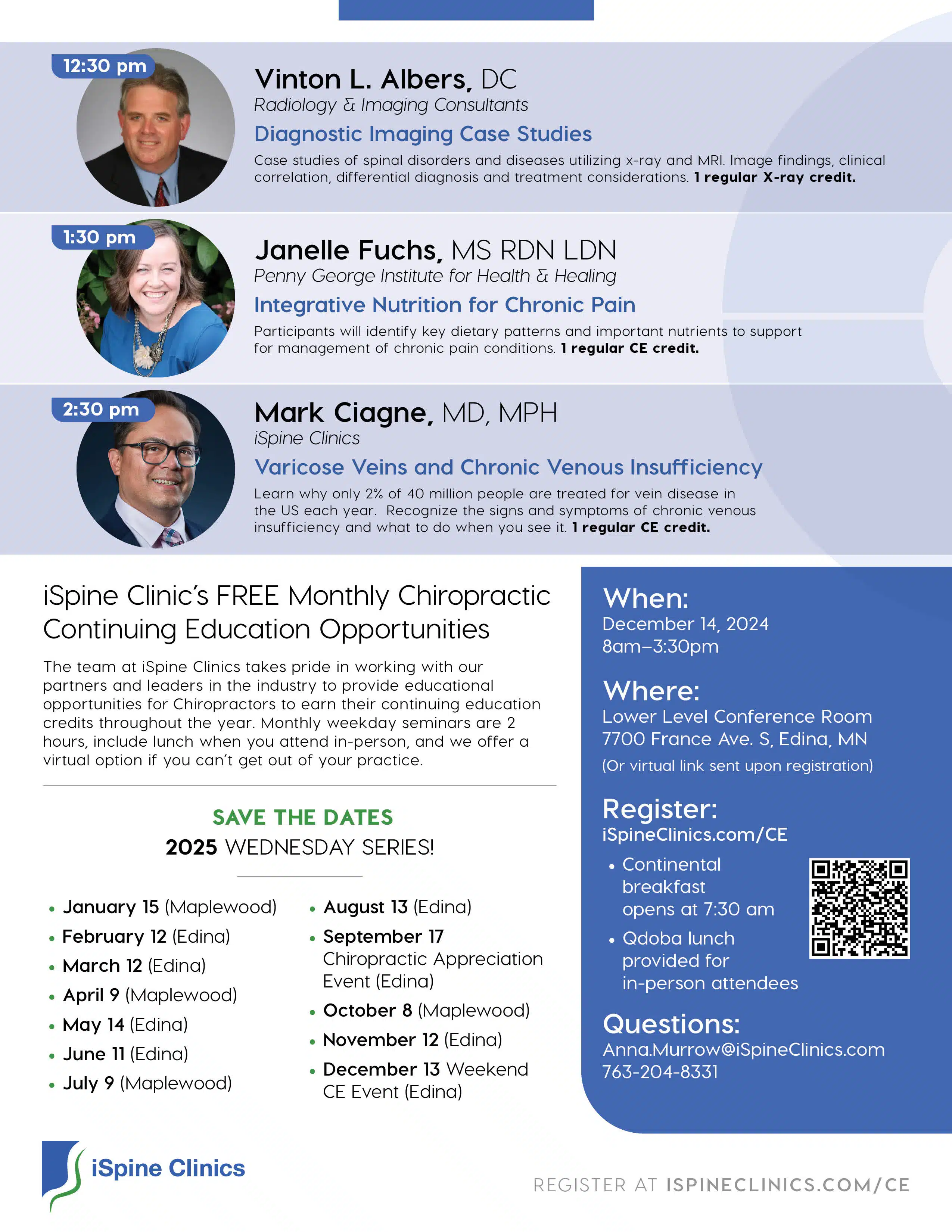 iSpine Clinics December 2024 Continuing Education event flyer page 2