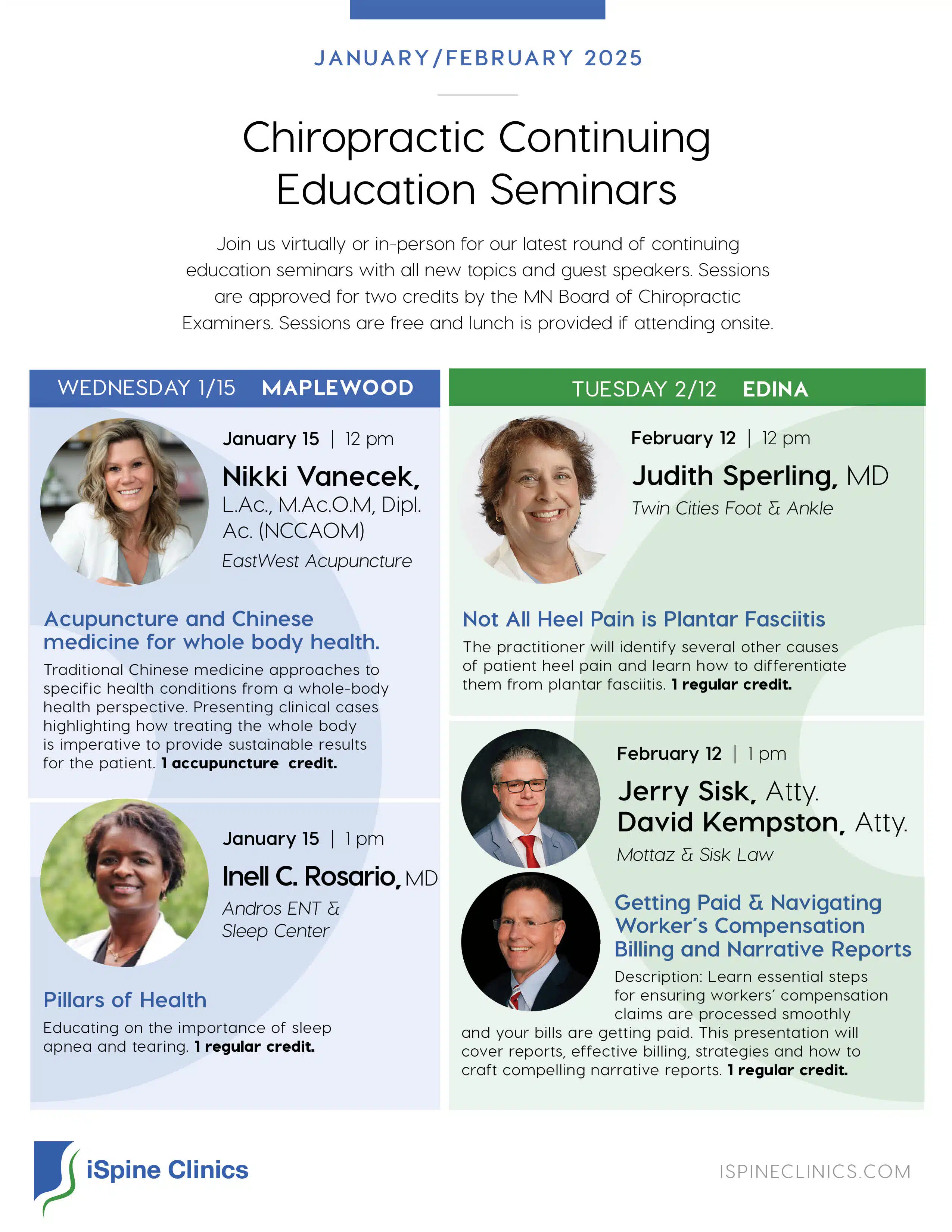 January and February Chiropractic CE Seminar flyer