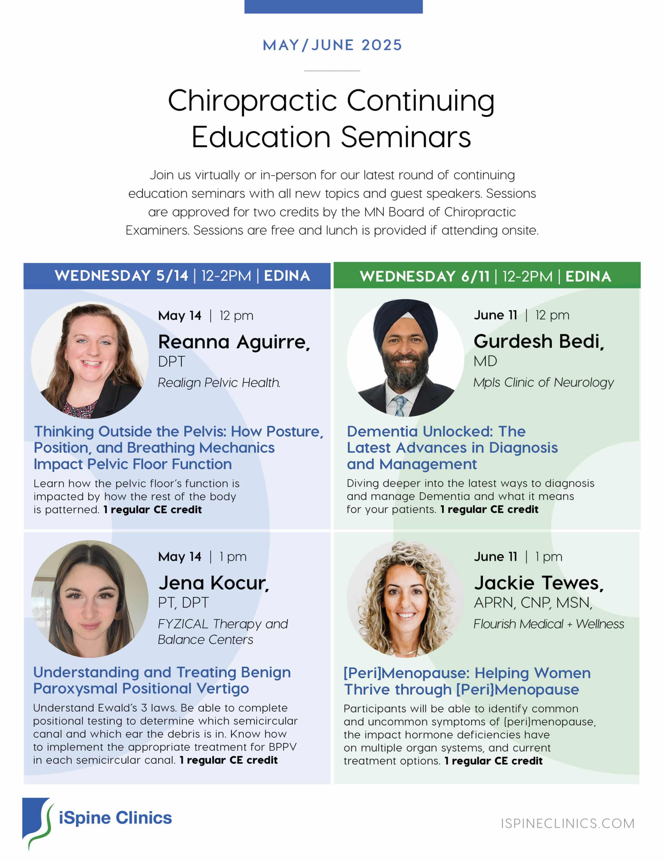 May June CE flyer iSpine Clinics May and June Continuing Education Flyer